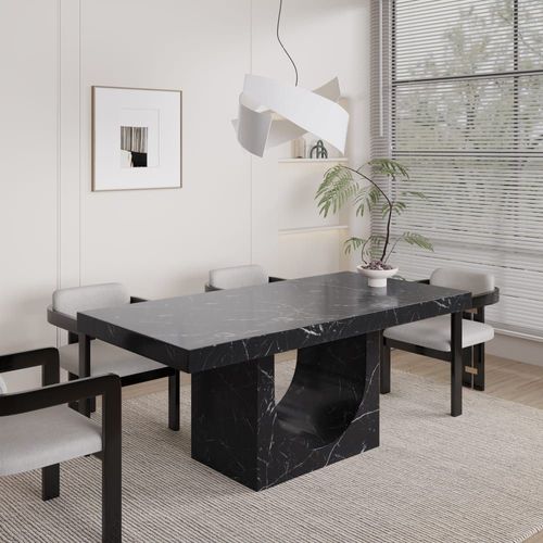 Table À Manger En Effet Marbre Noir 8 Personnes