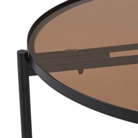 Table Basse Ronde En Verre Trempé Marron Et Métal Noir D75