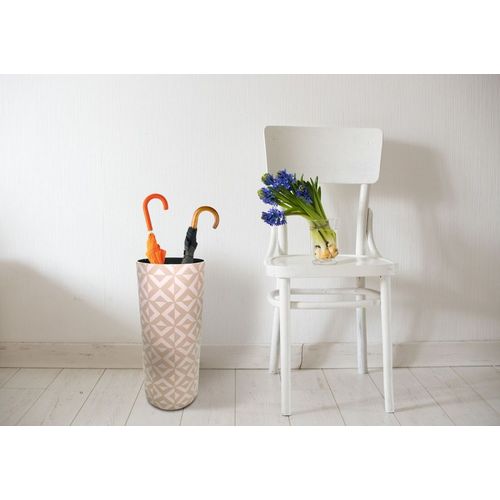 Porte parapluie majolique rond en toile bois blanc et beige