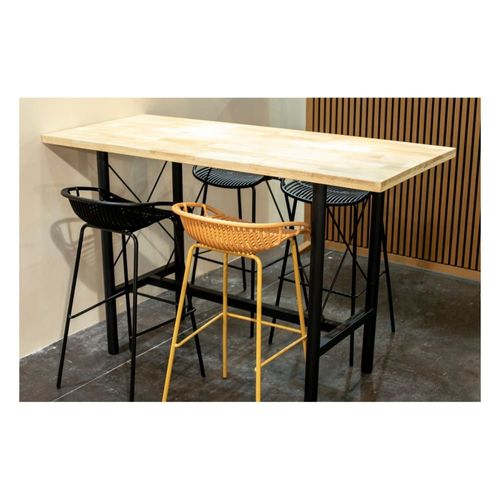 Table Haute En Bois Et Acier Noir Style Industriel