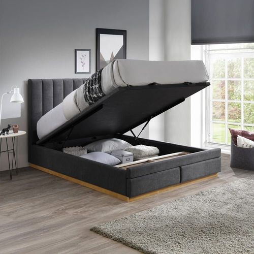 Lit Double En Tissu Gris Anthracite Avec Coffre Et Tiroir 160x200 Cm