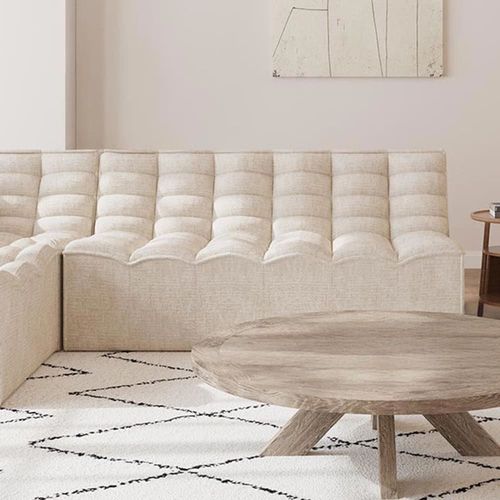 Canapé Droit Convertible 2 Places En Tissu Beige