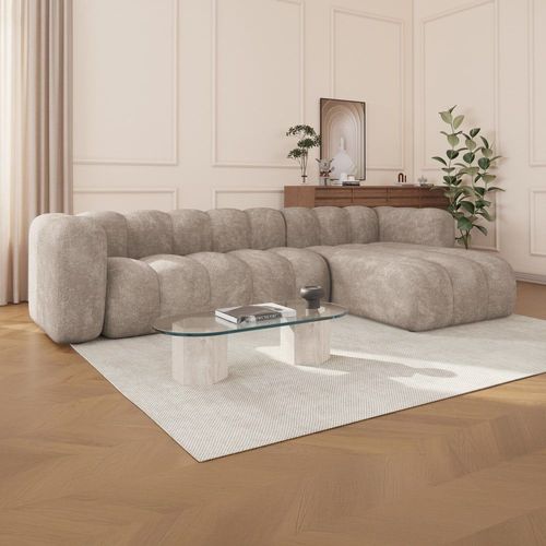 Canapé D'angle 5 Places En Tissu Taupe