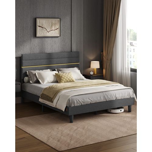 Lit Double Convient Pour Un Matelas De 160 X 200 Cm Tête De Lit Gris