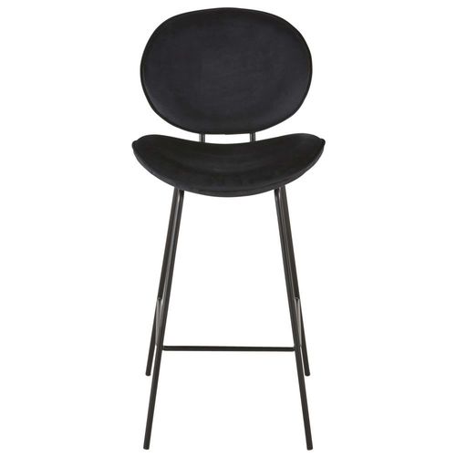 Chaise De Bar En Velours Et Acier Noirs H73