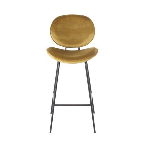 Chaise De Bar En Velours Ocre Et Acier Noir H73