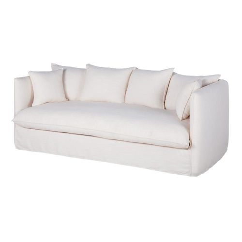 Canapé 3/4 Places En Tissu Blanc Effet Lin