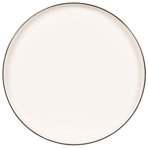 Assiette Plate En Porcelaine Blanche Et Liseré Noir