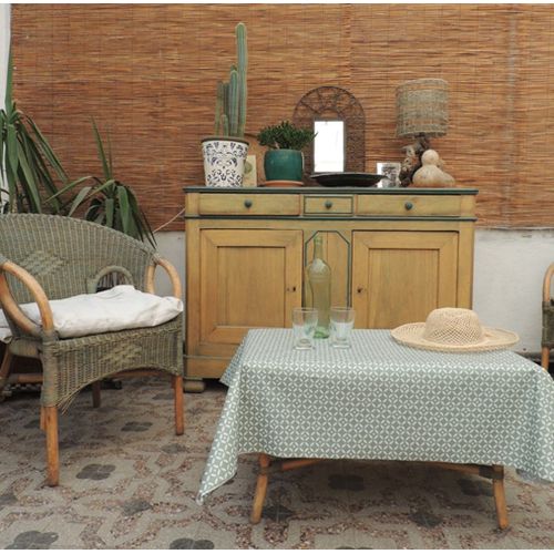 Nappe En Coton Enduit Verte Rectangle 160 X 300 Cm