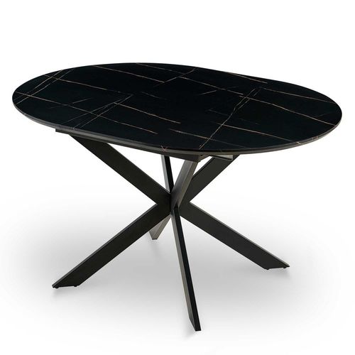 Table À Manger Extensible En Bois Mdf, MéTal Noir 5 Personnes