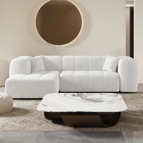 Canapé D'angle 4 Places En Effet Peau De Mouton Beige
