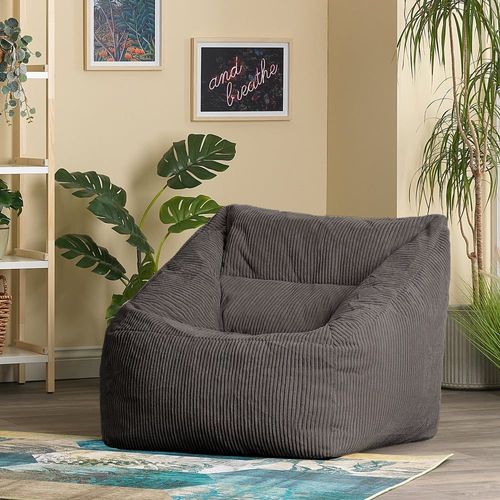 Pouf Fauteuil Velours Côtelé Gris Anthracite