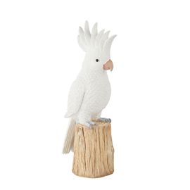 Statue De Jardin Cacatoès Sur Souche D'arbre Blanche H51