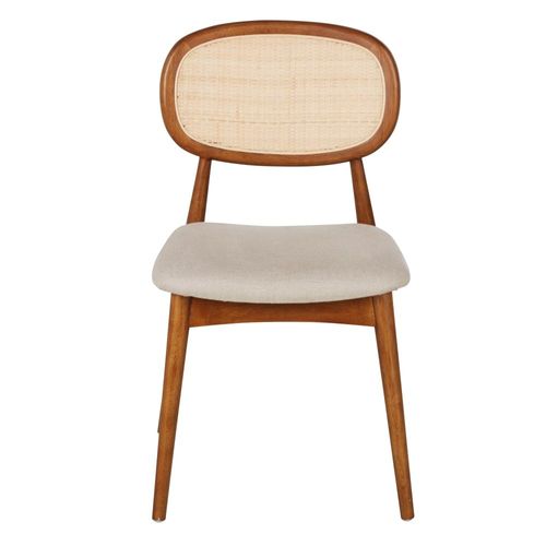 Chaise En Bois D'hévéa, Lin Écru Et Tressage