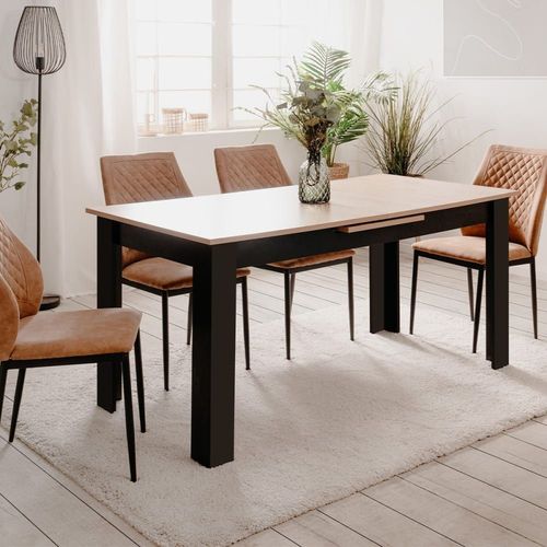 Table À Manger Extensible L160/200 Cm - Effet Chêne Et Noir