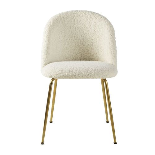 Chaise Bouclettes Blanches Et Acier Chromé Doré