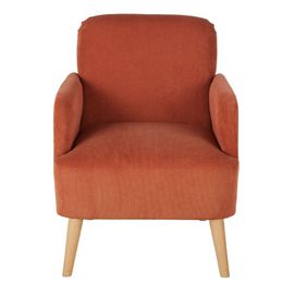 Fauteuil En Velours Côtelé Orange Écureuil Et Pieds En Bois De Hêtre