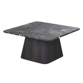 Table Basse En Pierre Et Bois De Manguier Massif Noir L80