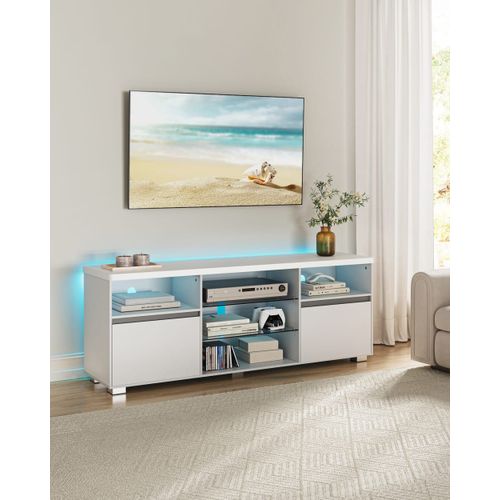 Meuble Tv Longueur 160 Cm 2 Portes Effet Bois Blanc