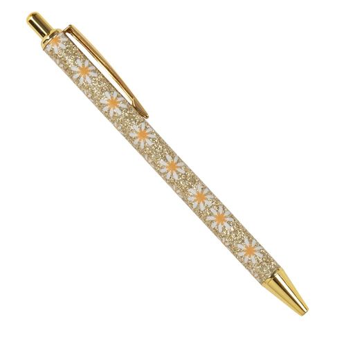 Stylo À Paillettes Dorées Et Fleurs