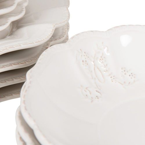 Service De Table 12 Pièces En Faïence Blanche