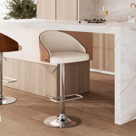 Chaise De Bar Réglable 63/84 Cm En Tissu Beige