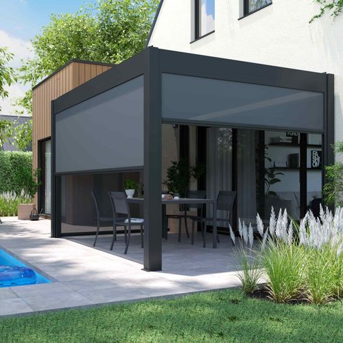 Pergola Bioclimatique 3 X 4 M Autoportée Avec 3 Stores Gris