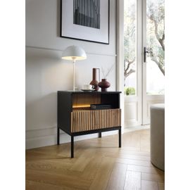 Table De Chevet Avec 1 Tiroir Et Led Intégrée Noir Et Chêne 54x56 Cm