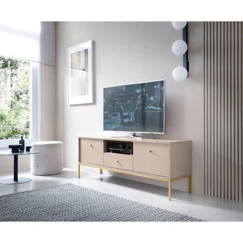 Meuble Tv 2 Portes 1 Tiroir Pieds Métal Doré 154x56 Cm