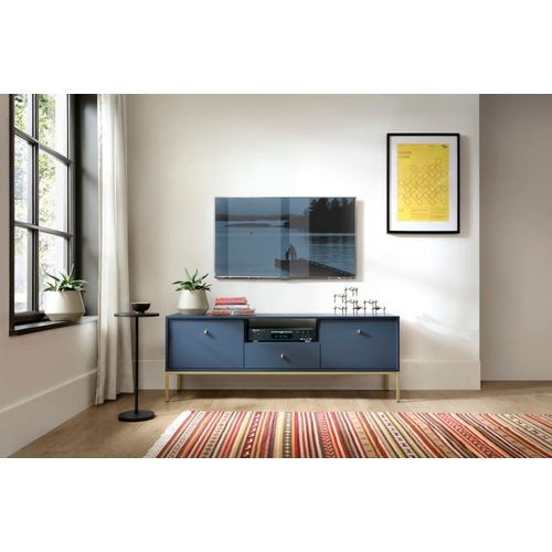 Meuble Tv 2 Portes 1 Tiroir Pieds Métal Doré 154x56 Cm