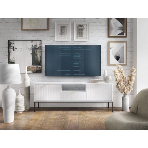 Meuble Tv 2 Portes 1 Tiroir Avec Pieds Métal Noir 154x56 Cm