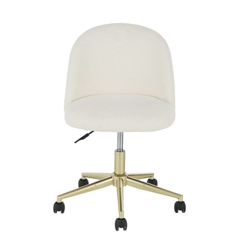 Chaise De Bureau À Roulettes À Bouclettes Blanches Et Acier Coloris Laiton