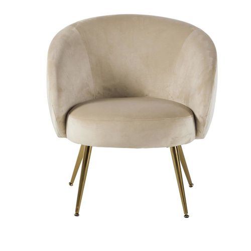 Fauteuil En Velours Beige Et Pieds En Métal Doré