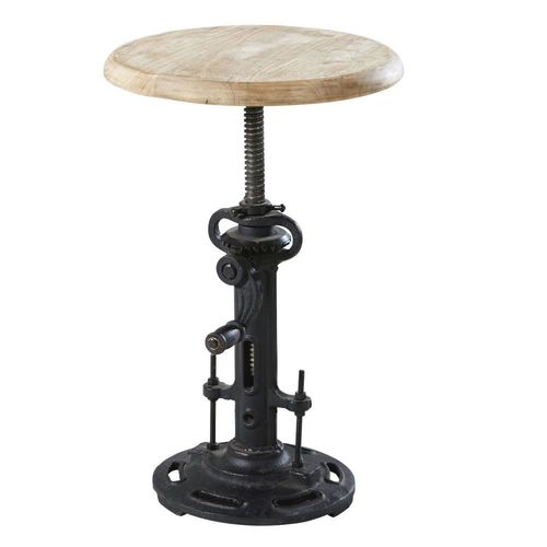 Tabouret Réglable En Bois De Manguier Et Métal Noir