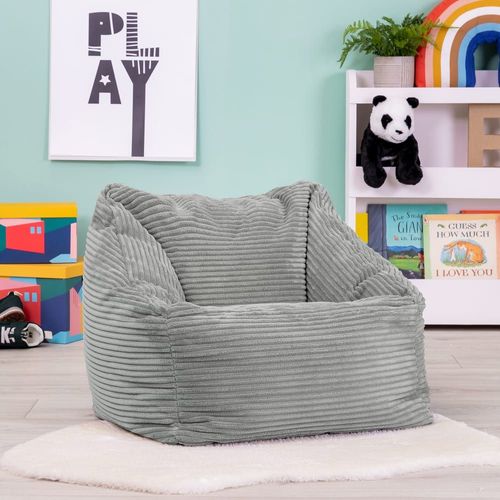 Pouf Fauteuil Enfant Velours Côtelé Gris Clair