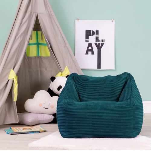 Pouf Fauteuil Enfant Velours Côtelé Bleu Canard