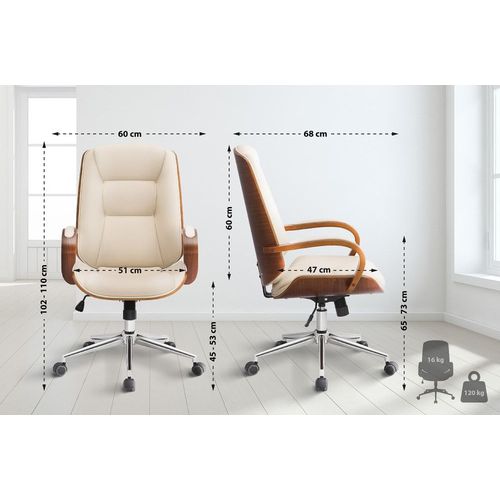Chaise De Bureau Pivotant Ergonomique En Similicuir Noyer / Crème