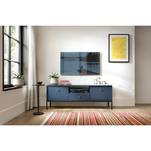 Meuble Tv 2 Portes 1 Tiroir Avec Pieds Métal Noir 154x56 Cm