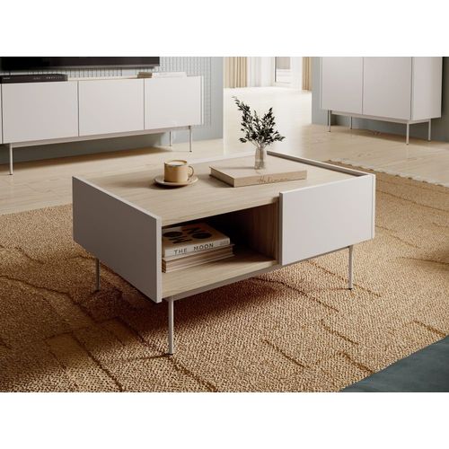 Table Basse Avec 2 Tiroirs En Bois Lamellé 97x45 Cm