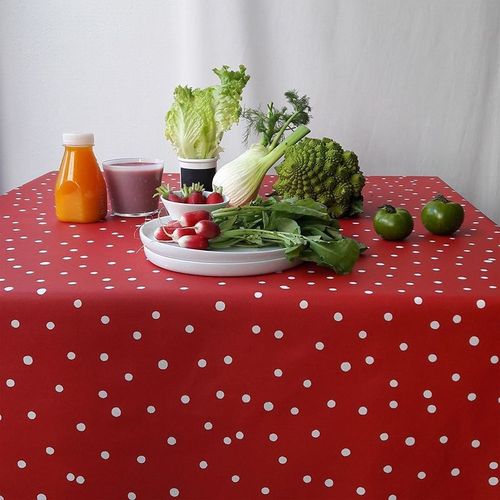 Nappe En Coton Enduit Rouge Rectangle 160 X 300 Cm
