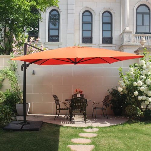 Ensemble Parasol Terracotta 3x4m Et 4 Dalles À Lester