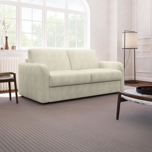 Canapé Droit Convertible 3 Places En Tissu Beige