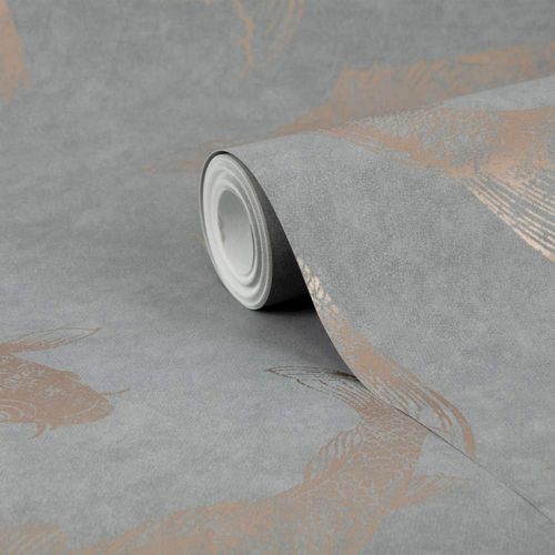 Papier peint carpes royales gris ardoise satiné cuivré 1005x52cm