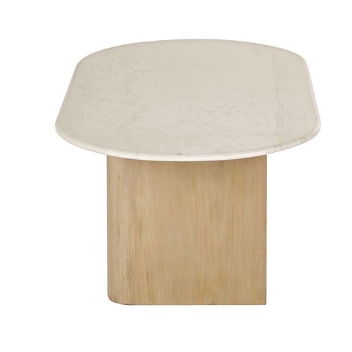 Table Basse En Marbre Blanc Effet Travertin Et Bois De Manguier Massif L120