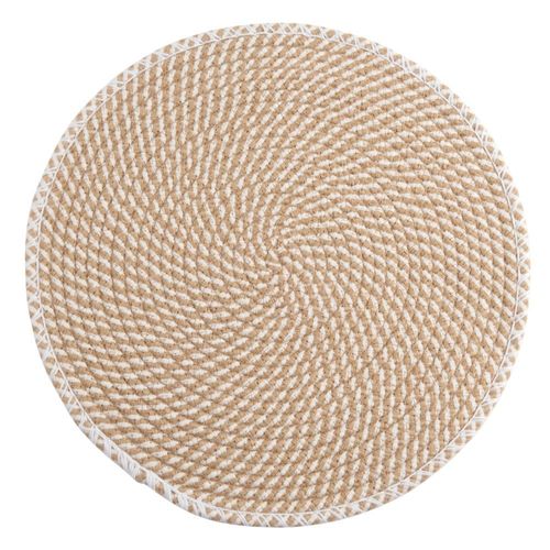 Set De Table Rond En Polyester Recyclé Et Jute Beige Et Blanc D38