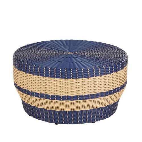 Table Basse De Jardin En Résine Tressée Recyclée Beige Et Bleue D80