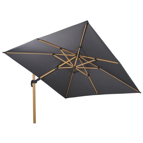 Parasol Déporté 3x3m En Aluminium Imitation Bois Et Toile Recyclée Gris Anthracite