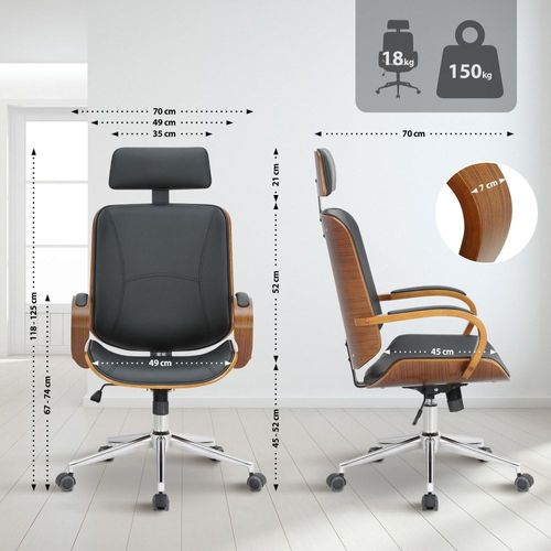 Chaise De Bureau Pivotant En Pvc Et Synthetique Noyer / Noir