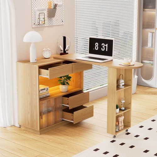 Table De Bar Bureau Avec Étagère Avec Éclairage Led