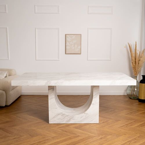 Table À Manger En Effet Marbre Blanc 8 Personnes